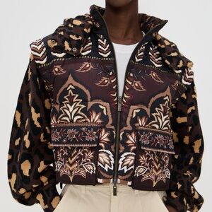 FARM Rio Ainika Puffer Jacket Brown Size Small